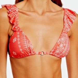 Maaji Red Orange Bandana Pirouette Sliding Bikini Top size S Small NWT